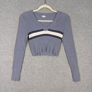 Garage Ribbed Crop Top Medium Y2K Striped‎ V Neck Preppy Knit Academia Sweater